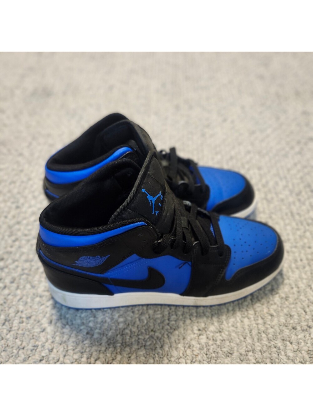 Nike Air Jordan 1 Mid Royal Blue and Black Sneakers Youth Size 7Y
